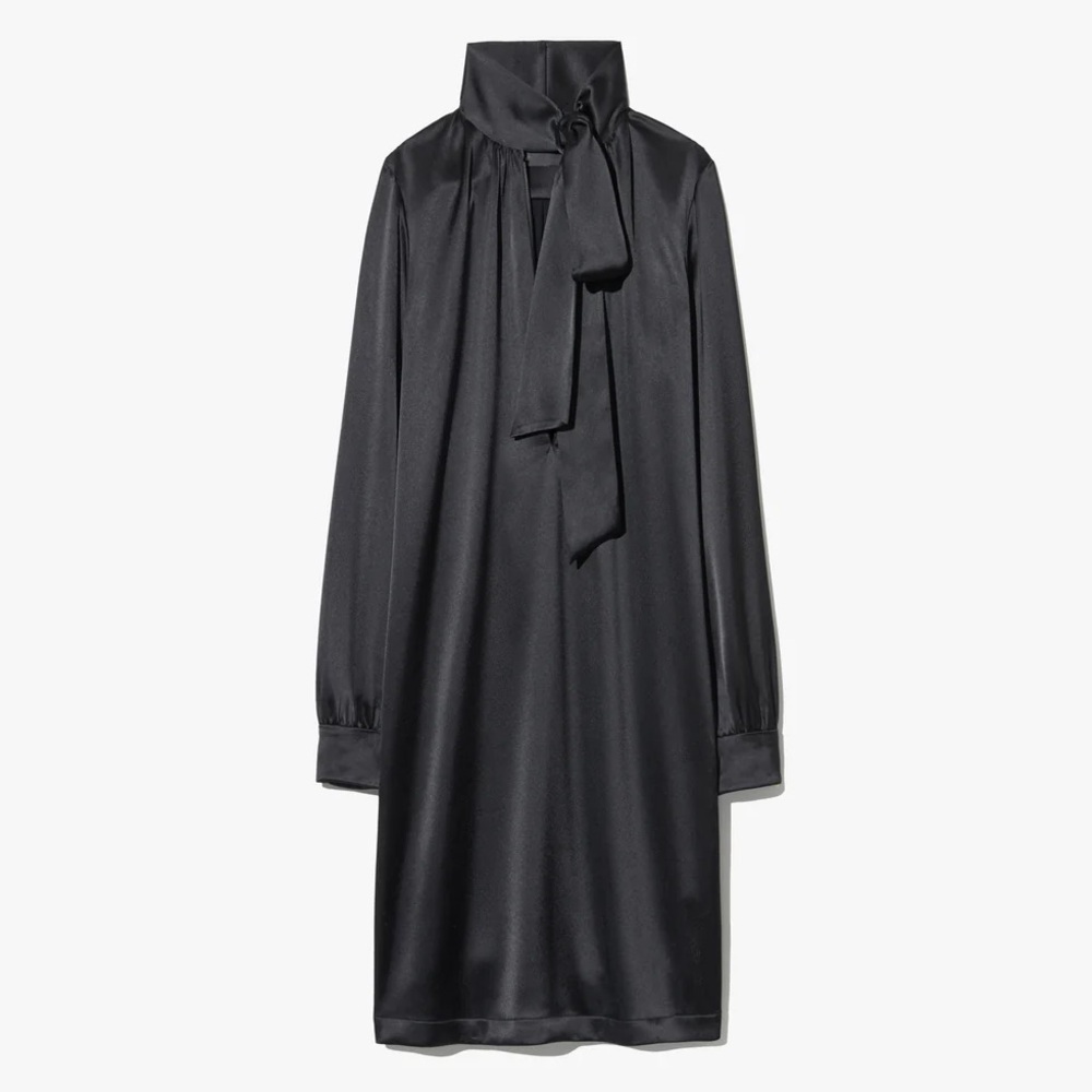 NILI LOTAN $990 Silk Navy Blue Tie Neck Mini Shirt Dress Small EUC - Picture 15 of 16